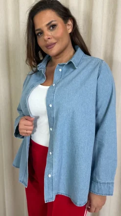 CurveWow Chambray Shirt Lightwash