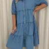 CurveWow Chambray Tiered Shirt Dress