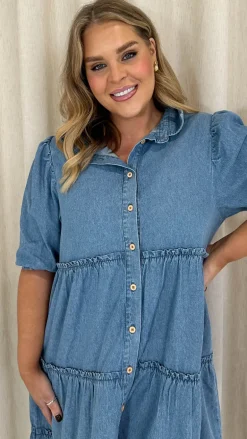 CurveWow Chambray Tiered Shirt Dress