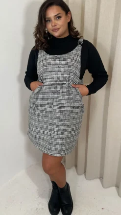 CurveWow Check Pinafore Dress Black & White