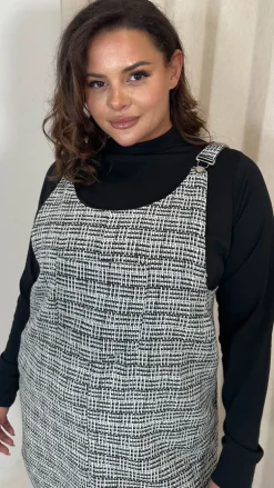 CurveWow Check Pinafore Dress Black & White