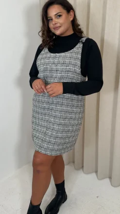 CurveWow Check Pinafore Dress Black & White