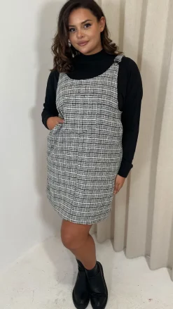 CurveWow Check Pinafore Dress Black & White