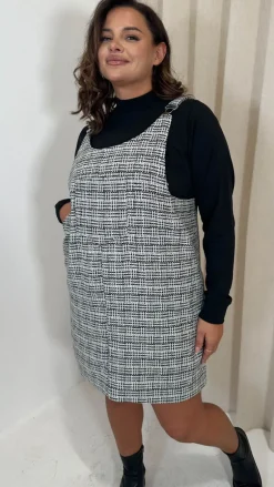 CurveWow Check Pinafore Dress Black & White