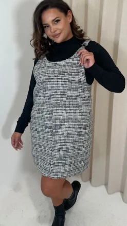 CurveWow Check Pinafore Dress Black & White