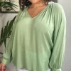 CurveWow Cheese Cloth Vneck Top Green