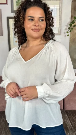 CurveWow Cheese Cloth Vneck Top White