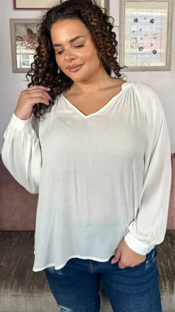 CurveWow Cheese Cloth Vneck Top White