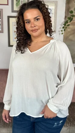 CurveWow Cheese Cloth Vneck Top White