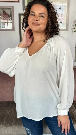 CurveWow Cheese Cloth Vneck Top White