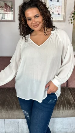CurveWow Cheese Cloth Vneck Top White