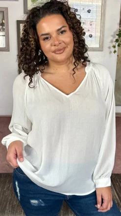 CurveWow Cheese Cloth Vneck Top White