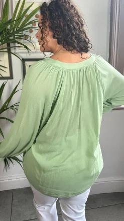 CurveWow Cheese Cloth Vneck Top Green