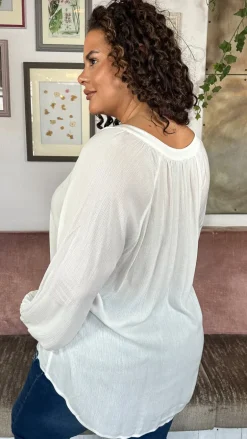 CurveWow Cheese Cloth Vneck Top White