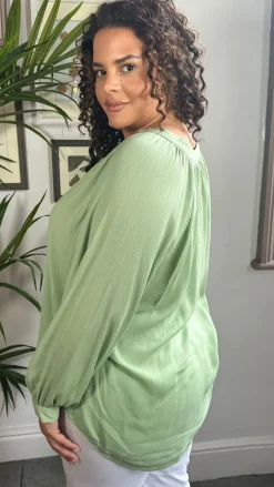 CurveWow Cheese Cloth Vneck Top Green