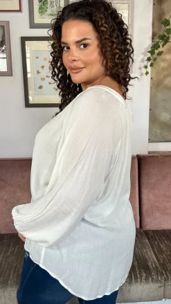 CurveWow Cheese Cloth Vneck Top White