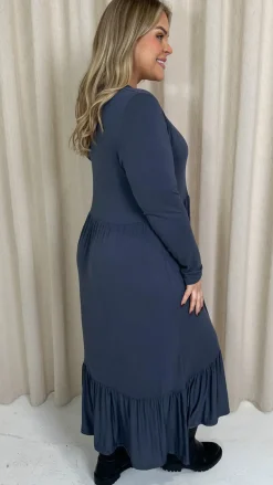 CurveWow Collared Button Smock Dress Slate Grey