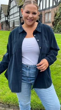 CurveWow Cord Shirt Navy