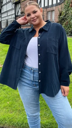 CurveWow Cord Shirt Navy