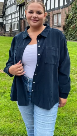 CurveWow Cord Shirt Navy