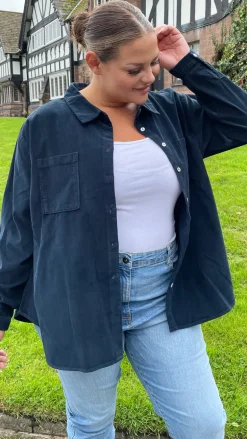 CurveWow Cord Shirt Navy