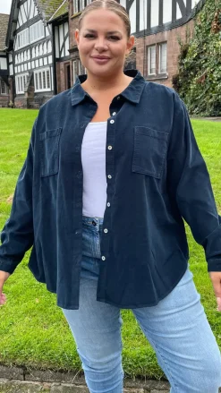 CurveWow Cord Shirt Navy