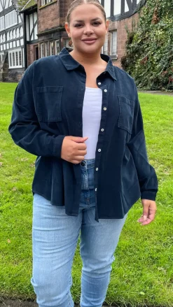 CurveWow Cord Shirt Navy