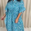 CurveWow Cotton Maxi Kaftan Blue Leaf