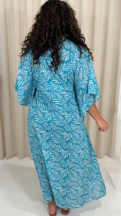 CurveWow Cotton Maxi Kaftan Blue Leaf