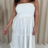CurveWow Cotton Shirred Bandeau Midi Dress White
