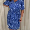 CurveWow Crepe Angel Sleeve Button Down Dress Blue Paisley