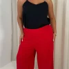 CurveWow Crepe Relaxed Wide Leg Trouser Cherry Red