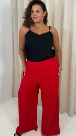CurveWow Crepe Relaxed Wide Leg Trouser Cherry Red