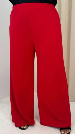 CurveWow Crepe Relaxed Wide Leg Trouser Cherry Red