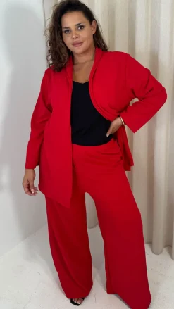 CurveWow Crepe Relaxed Wide Leg Trouser Cherry Red