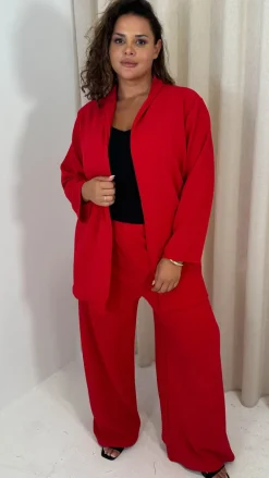 CurveWow Crepe Relaxed Wide Leg Trouser Cherry Red