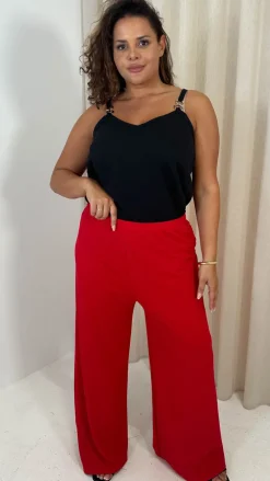 CurveWow Crepe Relaxed Wide Leg Trouser Cherry Red