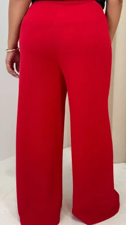 CurveWow Crepe Relaxed Wide Leg Trouser Cherry Red