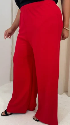CurveWow Crepe Relaxed Wide Leg Trouser Cherry Red
