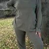 CurveWow Crew Neck Jogger Lounge Set Khaki