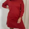 CurveWow Crew Neck Side Split Sweat Dress Rust