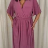 CurveWow D Ring Belted V Neck Dress Rose Pink