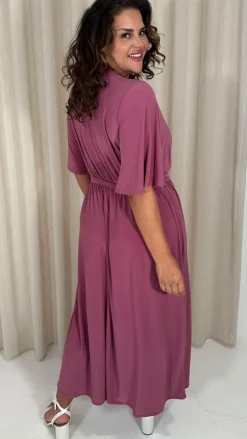 CurveWow D Ring Belted V Neck Dress Rose Pink