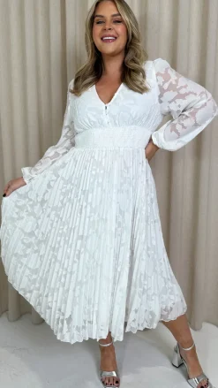 CurveWow Davore V-Neck Pleated Dress White