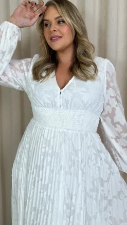 CurveWow Davore V-Neck Pleated Dress White