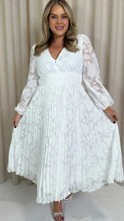 CurveWow Davore V-Neck Pleated Dress White