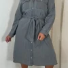 CurveWow Denim Belted Oversized Shirt Dress Grey Wash