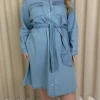 CurveWow Denim Belted Oversized Shirt Dress Mid Blue Wash