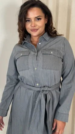 CurveWow Denim Belted Oversized Shirt Dress Grey Wash