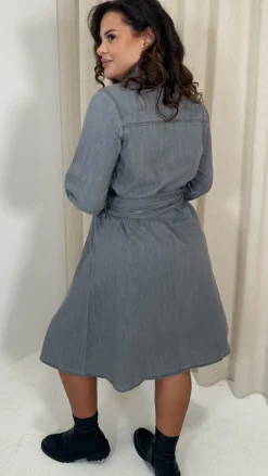 CurveWow Denim Belted Oversized Shirt Dress Grey Wash